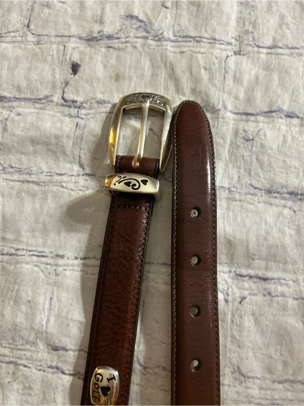 BRIGHTON CHOCOLATE BROWN LEATHER WITH STUDS SILVER TONE EMBELLISHED BUCKLE BELT